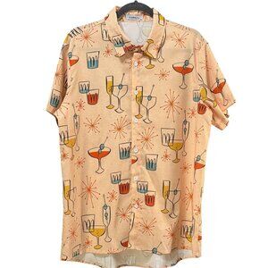 Hawalili men's sz M orange Mid Century Modern Cocktail button short sleeve shirt